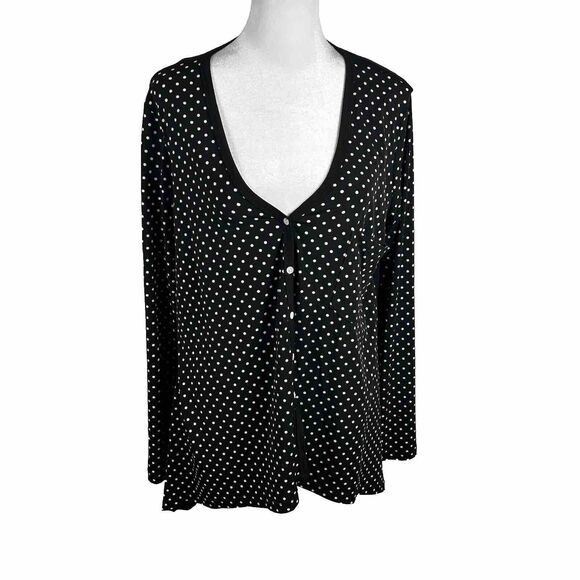 Karen Kane Black Polka Dot Cardigan Top Stretch Small Business Casual V Neck - Picture 1 of 6
